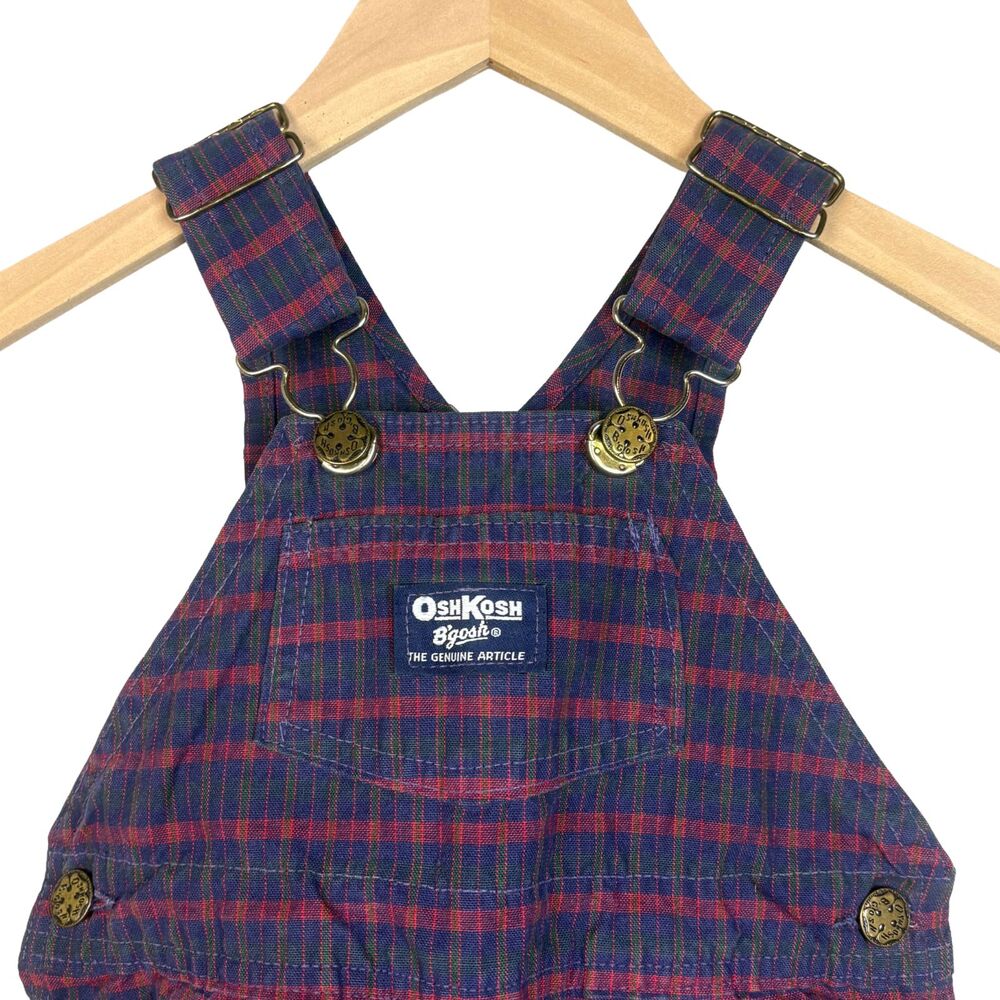 Vintage OshKosh B'gosh Overalls Unisex 2T Red Blue Plaid Vestbak Made in USA